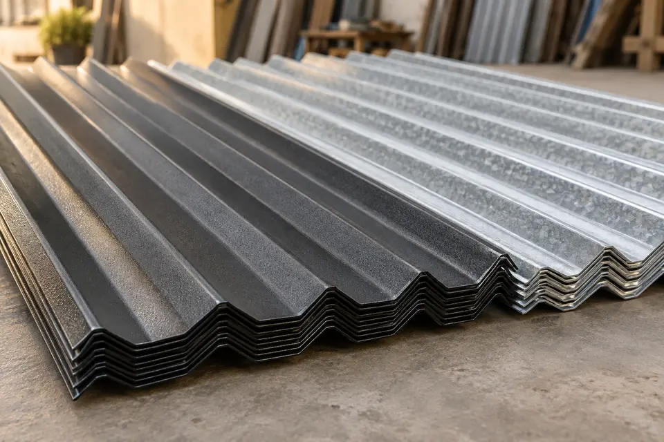 Illustrative close-up of corrugated roofing sheets